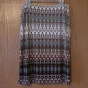 Rafaella Women's Black/Tan/Cream/Brick Print Knee Length Skirt Size M